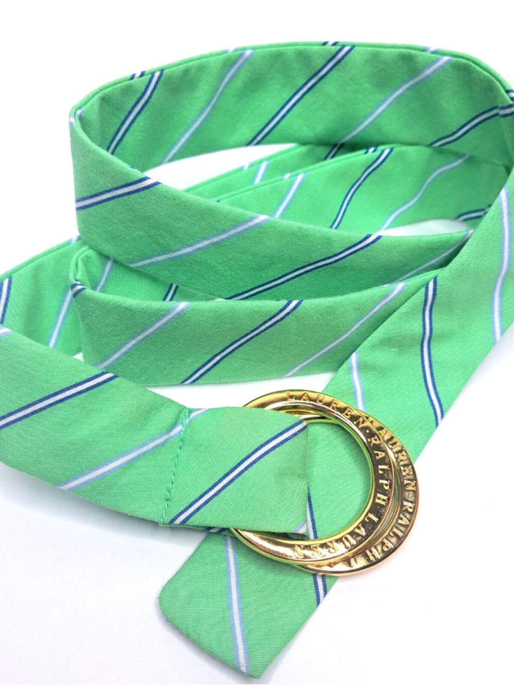 Ralph Lauren O-Ring Belt Women’s Size M Medium Preppy Green Blue Stripe